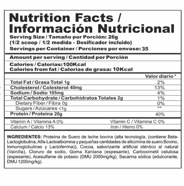 Proteína sin carbohidratos ni lactosa, rápida absorción