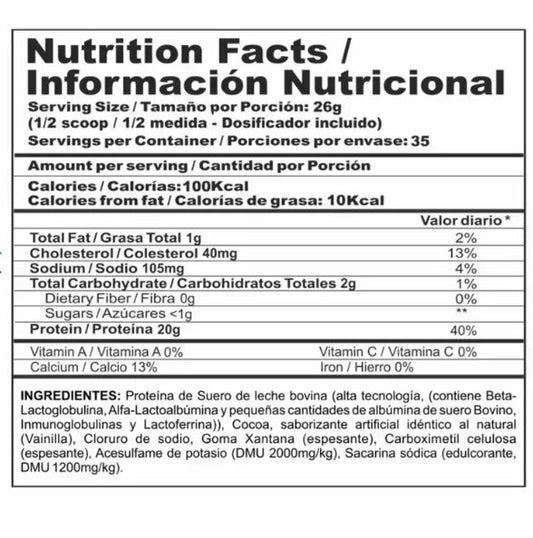 Proteína sin carbohidratos ni lactosa, rápida absorción