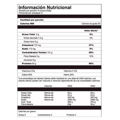 Suplemento con 860 calorías y 50g de proteína por servicio